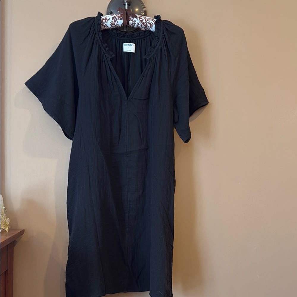 Old Navy Gauze Black Midi Dress with V-neck Dolman Sleeves